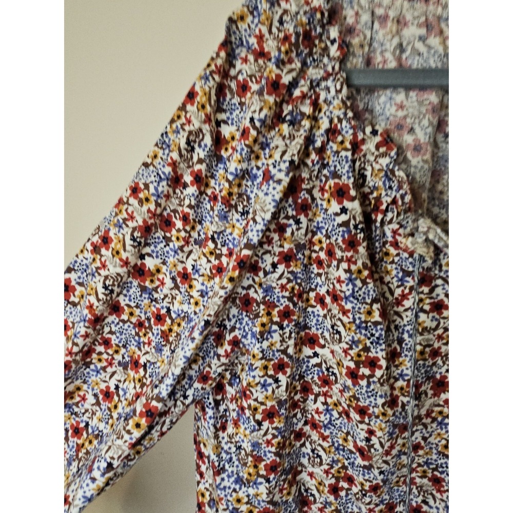 Max Studio Blouse Women M Floral Boho Puff Smocked Sleeve Tassels Flowy Prairie - Picture 6 of 16